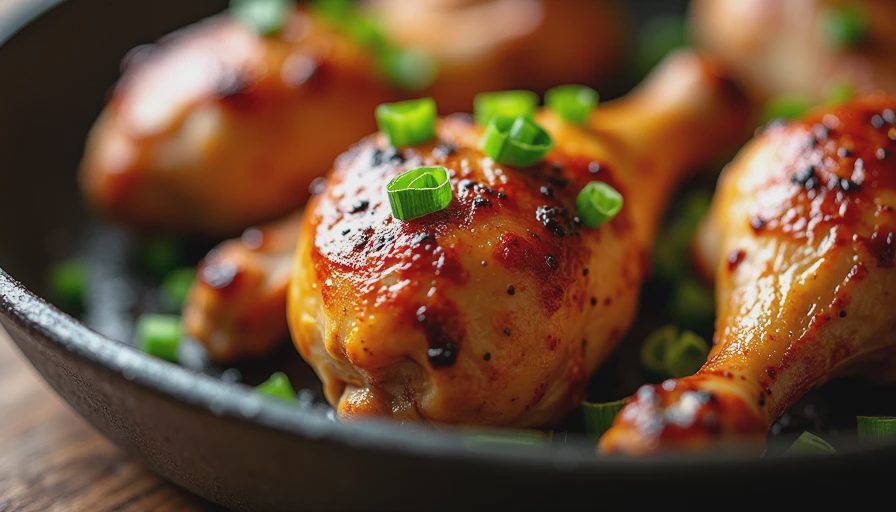 Oven-baked chicken thighs with a rich, golden-brown caramelized miso-yogurt crust on a baking sheet.